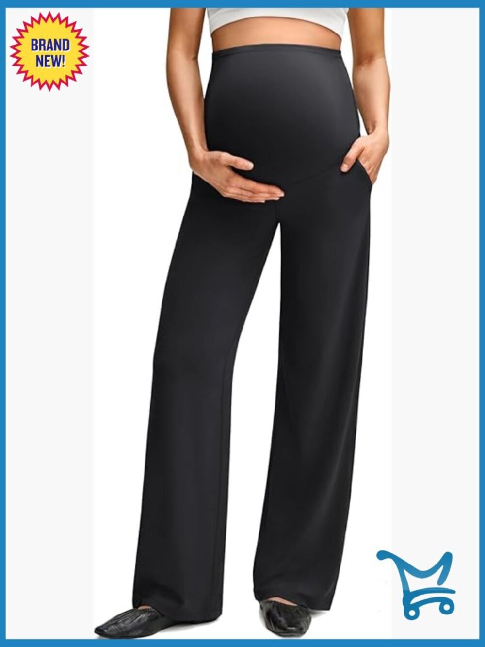 Maternity Yoga Pants with Pockets Wide Leg Over Belly Stretchy Work Slack